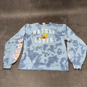 The Simpson Lisa Nature Lover Blue Tie-Dye Sweatshirt Floral Sleeves women’s SM